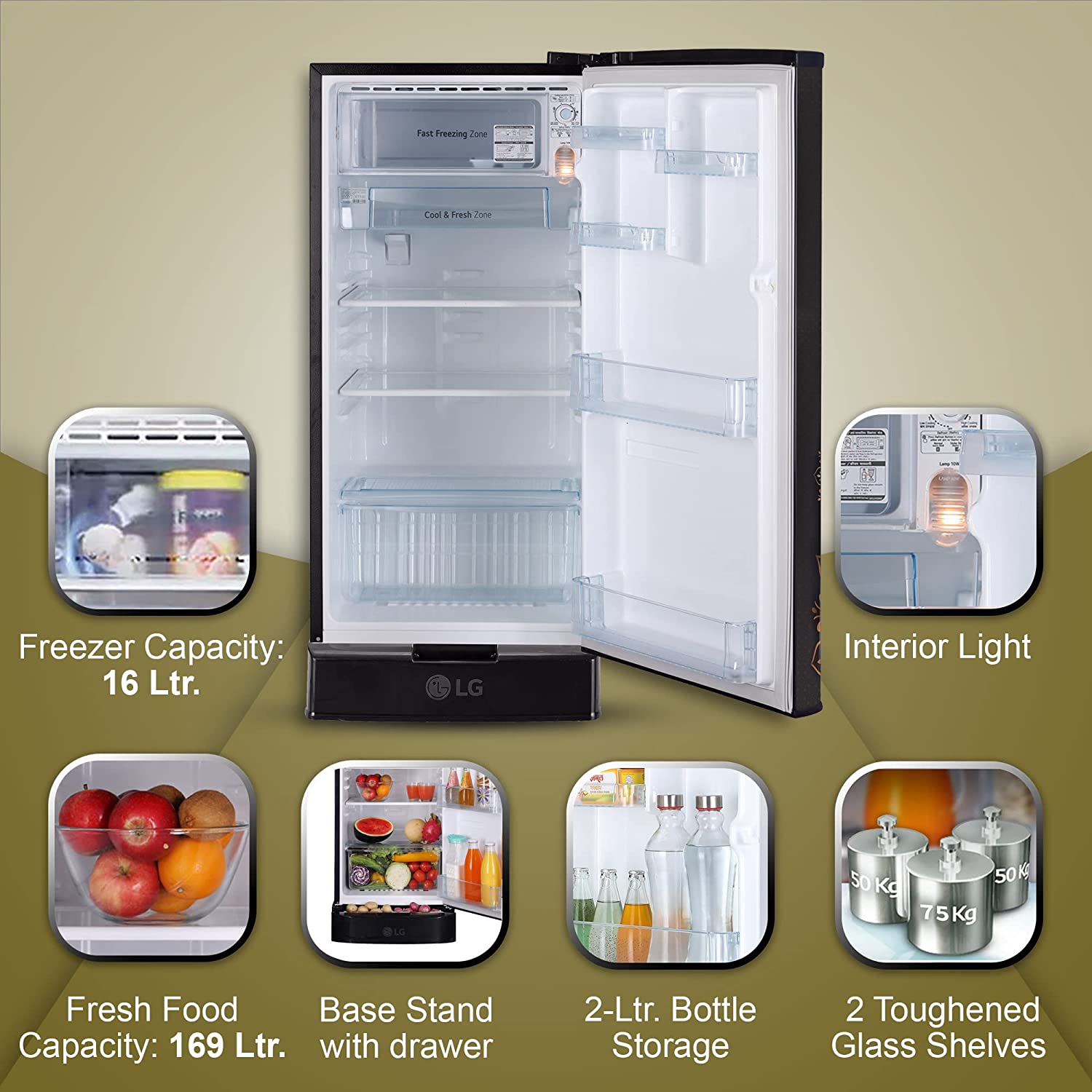 LG  Single-Door Refrigerator GL-D199OERY 185L-Ebony Regal