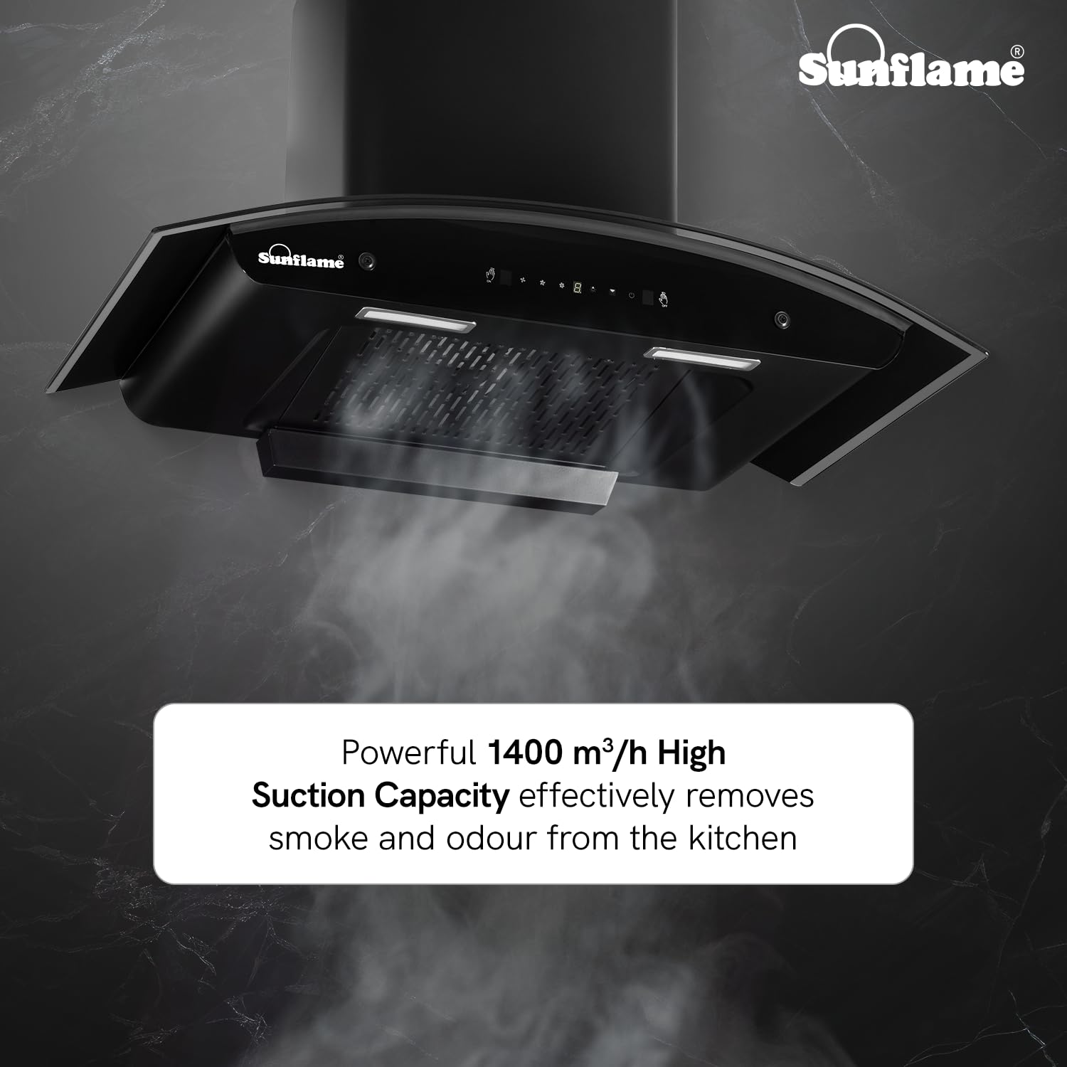 Sunflame Lamia 90 FL HAC TC Filterless Auto-Clean Kitchen Chimney | 90cm | 1400 m³/h High Suction Capacity | Touch Panel Control |1-Year Comprehensive & 5-Year Motor Coverage