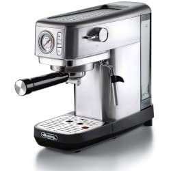 Ariete 1381 Espresso Slim Metal, Coffee Machine with Pressure Gauge, Compatible with Ground Coffee and ESE Pods, 1300 W, 1.1 L Capacity, 15 Bar Pressure, ½ Cup Filter, Cappuccino Device