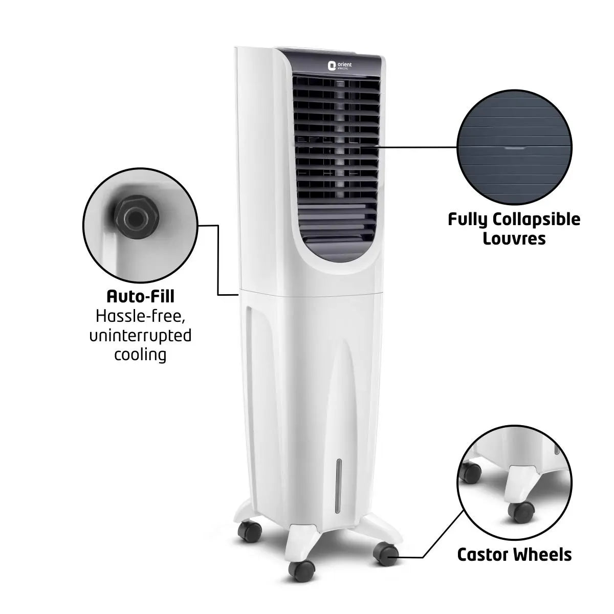Orient Electric Ultimo Tower 40-Litre Air Cooler - Remote Control & Honeycomb Pads, White & Grey