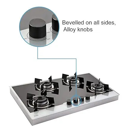 க்ளென் 4 பர்னர் ஃப்ரீ ஸ்டாண்டிங் கிளாஸ் கேஸ் ஹாப், இத்தாலியன் டபுள் ரிங் பர்னர்கள், ஆட்டோ இக்னிஷன், கருப்பு & வெள்ளை (1074 FIN BW)