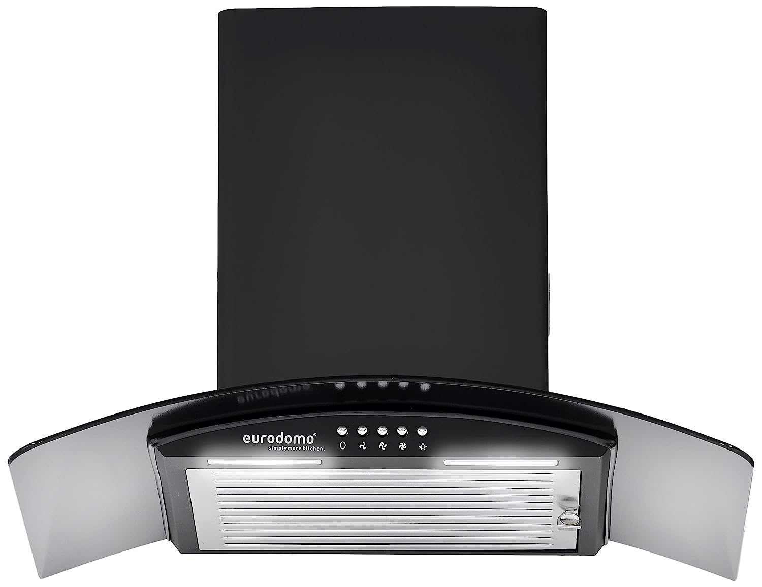 Eurodomo 60 cm 1050 m/hr curved glass Kitchen Chimney (Hood Onyx PB BK 60 Baffle Filter Black)