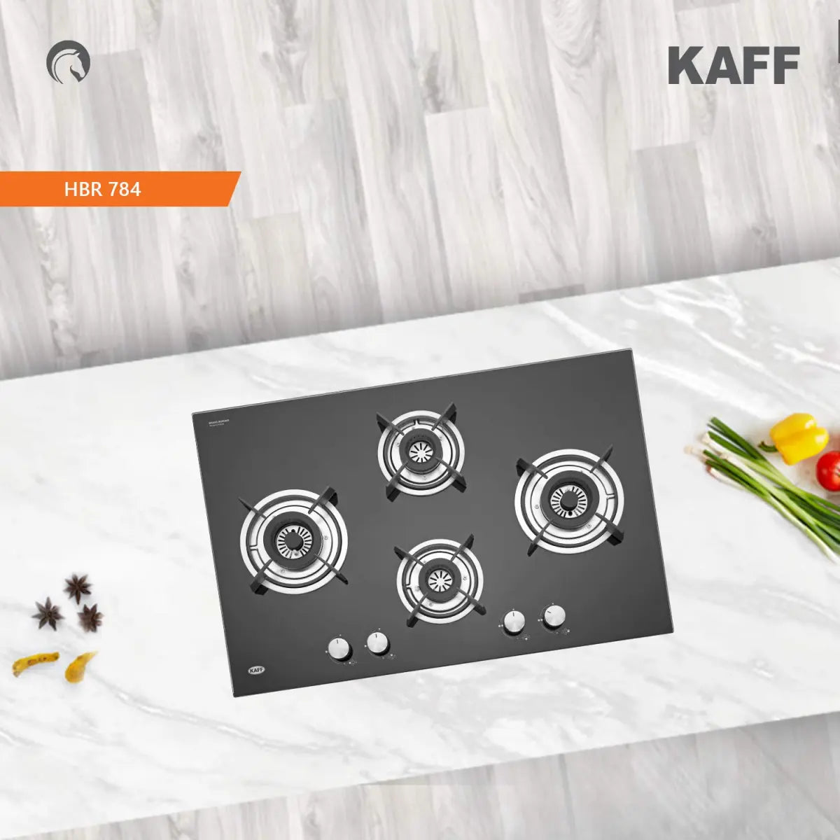 KAFF Built-in Hob HBR 784C | Powerful Brass Burners | Auto Ignition | Metal Knobs