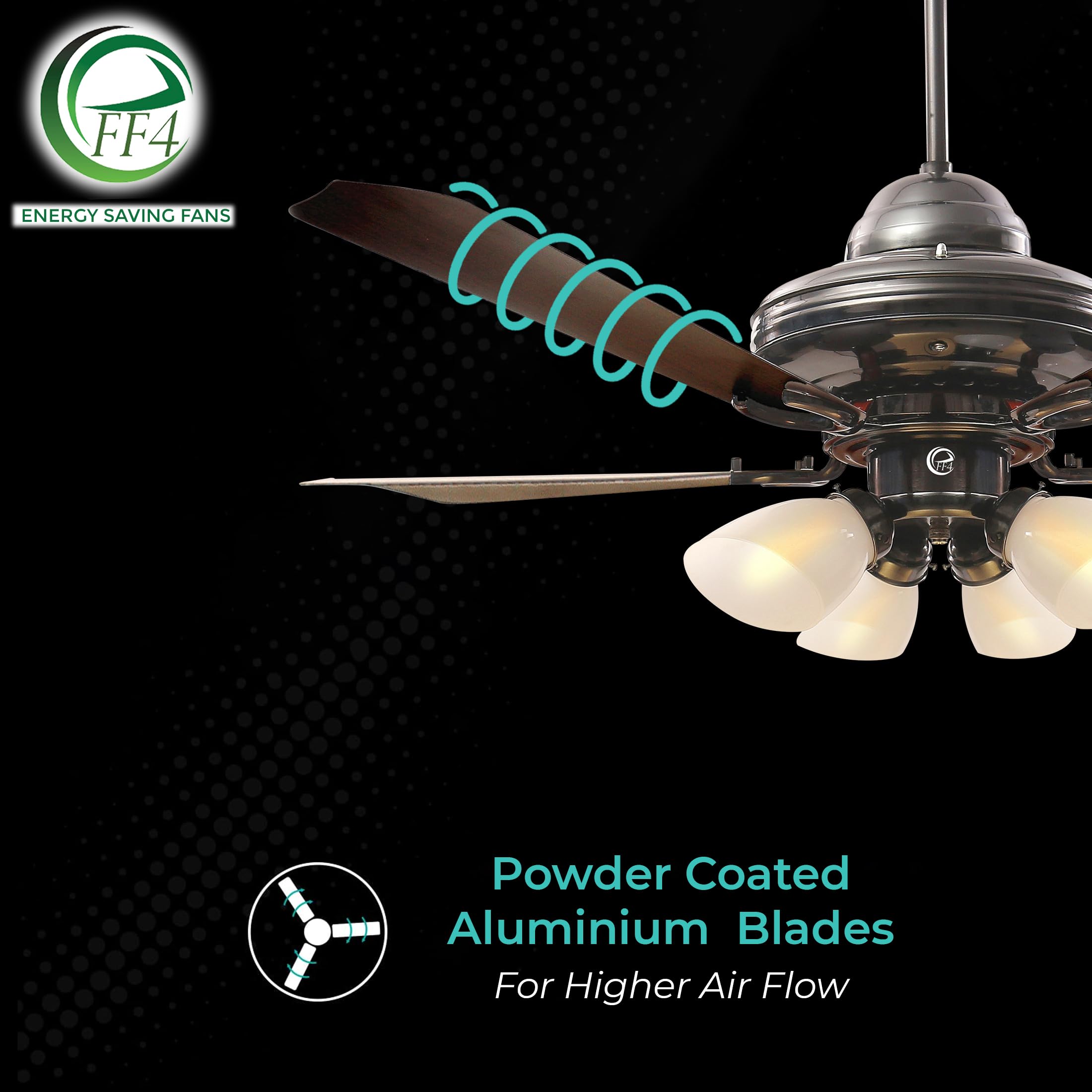 eFF4 Atom 1200 mm 4 Blade 4 Star power Saving Ceiling fan with BLDC Motor | Remote control | Decorative Fan with Lights | High Air Flow (Darkwood)