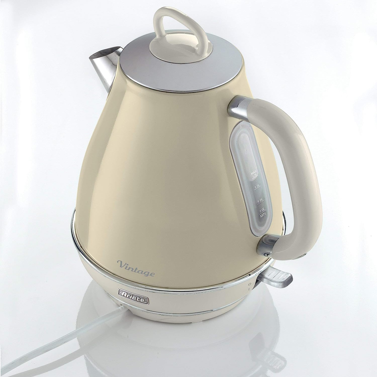 Ariete 2869 Vintage Electric Kettle Stainless Steel, 1.7 L Auto Switch Off, 2000 W, for Water, Tea and Herbal Teas Pastel Beige