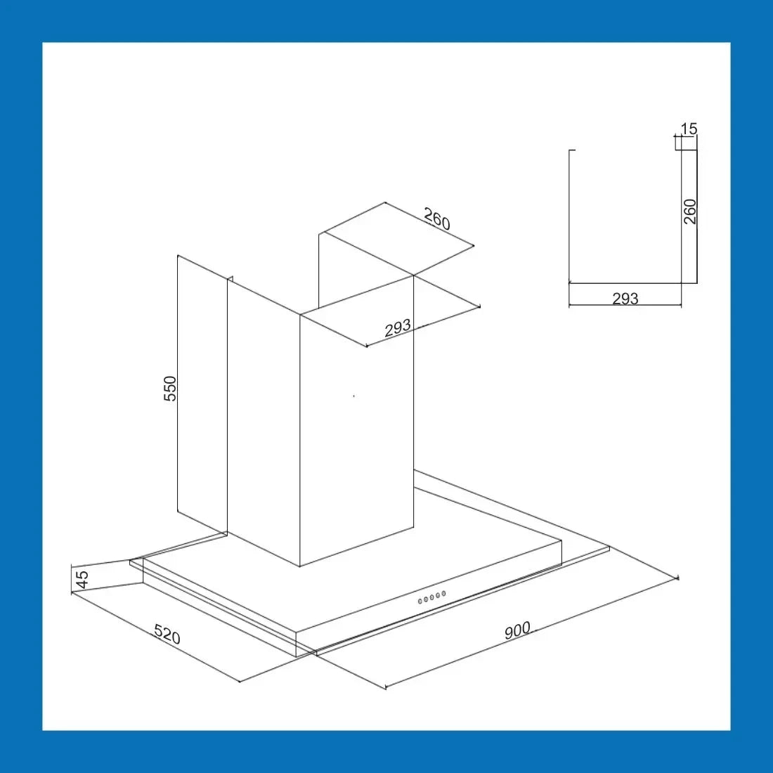 Glen Kitchen Chimney Push Button 6062 Baffle Filter 1000 m3h 90cm Silver