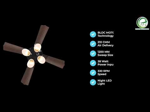 eFF4 Atom 1200 mm 4 Blade 4 Star power Saving Ceiling fan with BLDC Motor | Remote control | Decorative Fan with Lights | High Air Flow (Darkwood)
