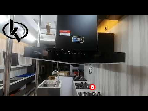 Eurodomo 60 cm 1050 m/hr curved glass Kitchen Chimney (Hood Onyx PB BK 60 Baffle Filter Black)