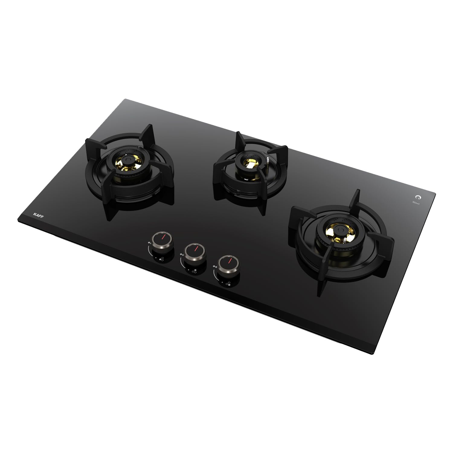 KAFF ASHFORD ASF 783 Built-in Hob/Hobtop 3 Burners, Auto Electric Ignition Glass Top, 78 CM, Full Brass Burners with all Flame Failure Device, 8 MM Thick Toughened Glass (Black)