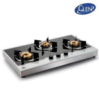 Glen GL 1073 BW Cooktop 3 Burner Gas Stove Manual Ignition