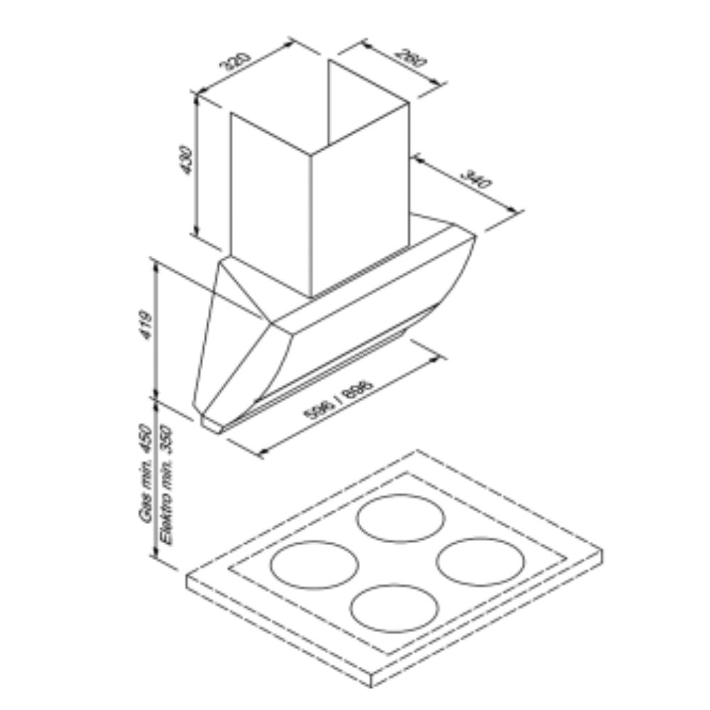 Blauounkt 5IS66860 Chimney 4b Touch Control LED Lights Energy Efficient Quiet Operation Multi-Level Fan Filterless Design