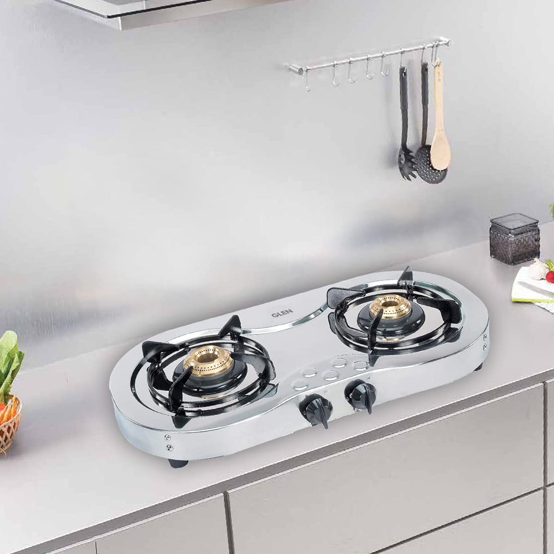 க்ளென் 2 பர்னர் ஸ்டெயின்லெஸ் ஸ்டீல் எல்பிஜி கேஸ் அடுப்பு, பித்தளை பர்னருடன் 2 வருட உத்தரவாதம் (CT1025SS)