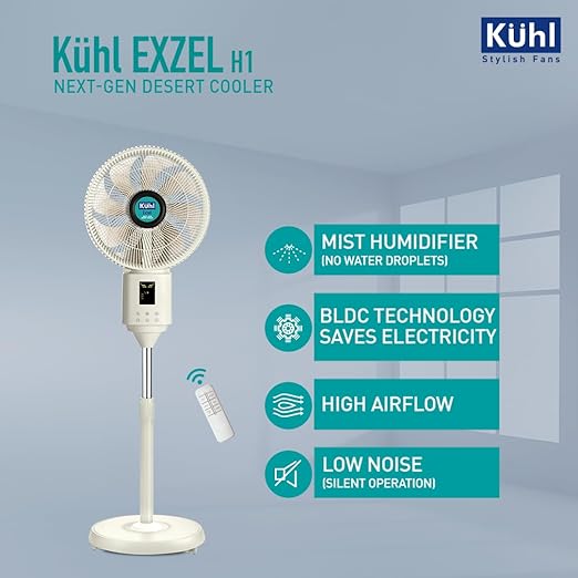 KUHL Exzel H1 400mm BLDC Desert Cooler w/ Mist Humidifier| 60W| Remote| Digital Display| No Water Droplets| 8Hr Tank| High Air Flow & Low Noise