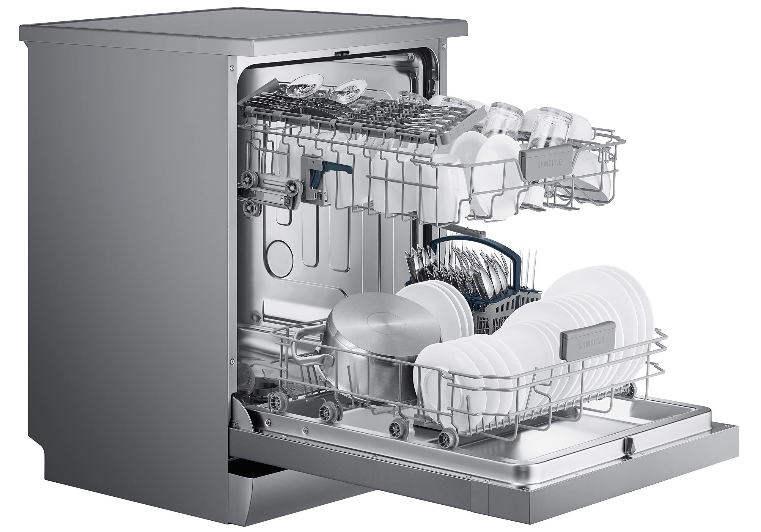 Samsung 13 Place Setting Freestanding Dishwasher with Intensive Wash (DW60M6043FS/TL), Ice blue, Stainless Steel Tub, Hygiene Clean, Height Adjustable Rack)