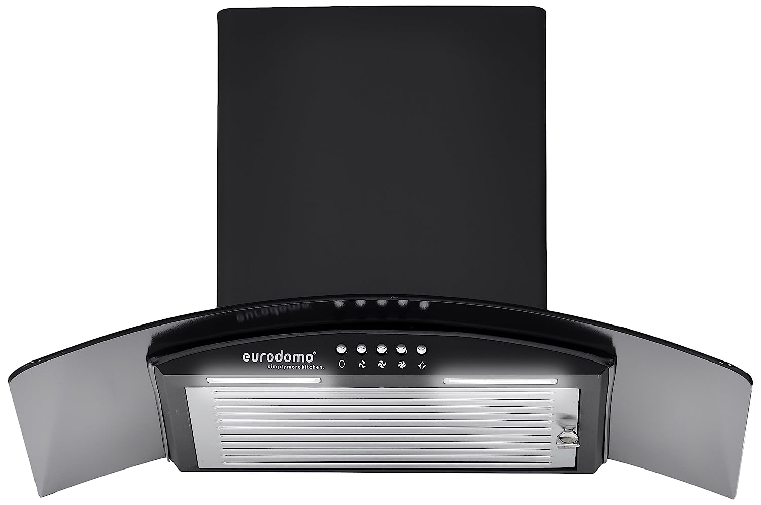 Eurodomo 60 cm 1050 m/hr curved glass Kitchen Chimney (Hood Onyx PB BK 60 Baffle Filter Black)