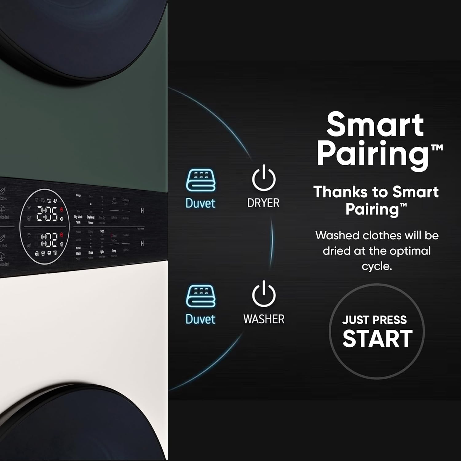 LG WashTower 13 Kg /10 Kg with AI Direct Drive & DUAL Inverter Heat Pump, Fully Automatic Front Load Washing Machine and Dryer (FWT1310BG) with Wi Fi & Central Control Panel Natural Beige & Green