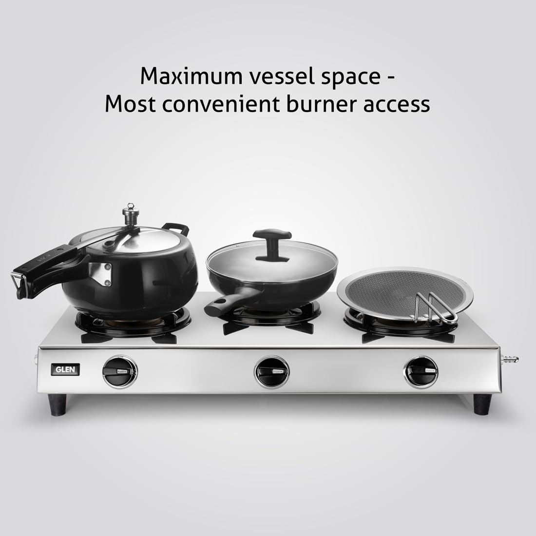 3 Burner Stainless Steel Gas Stove with High Flame Brass Burner (Rectangular)