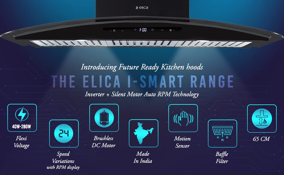 Elica iSMART 5 STAR Performance 90 cm Chimney with Inverter Technology and LTW (iSMART GLACE TRIM BF LTW 903 NERO)