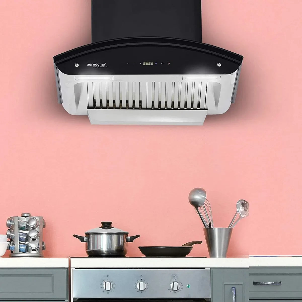 Eurodomo 60 cm 1200 m3/hr Auto-Clean curved glass Kitchen Chimney (Hood Classy HC TC 60, BF, Touch Control, BK)