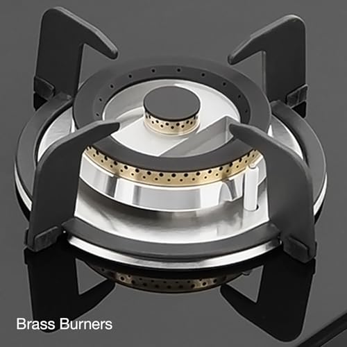 KAFF VRH 603 Built-in Hob/Hobtop 3 Burners with Auto Electric Ignition Glass Top, 60 CM, Brass Burners, Matt Enameled Pan Support, 8 MM Thick Toughened Glass (Black)