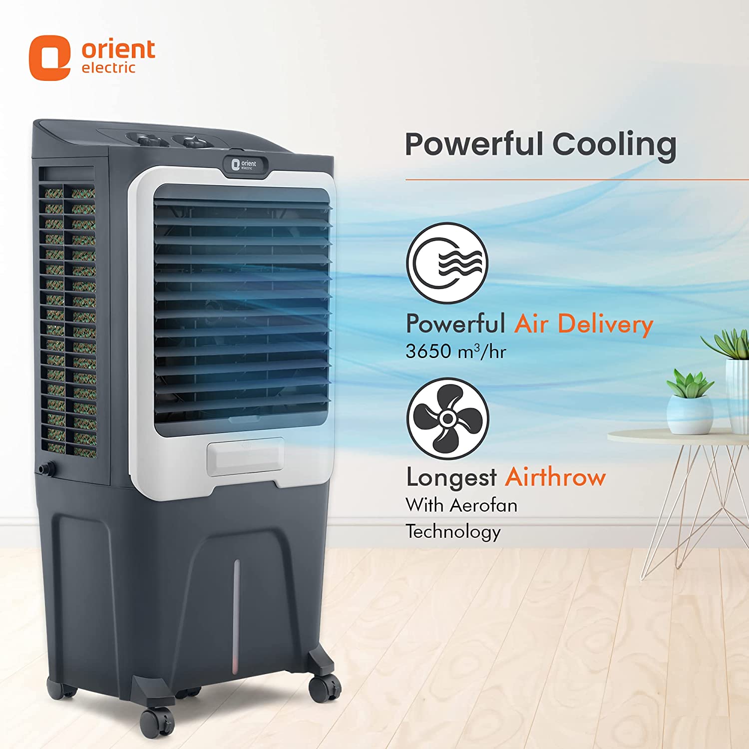 Orient Electric Ultimo 65L Desert Air Cooler with Densenest Honeycomb pads (Grey)