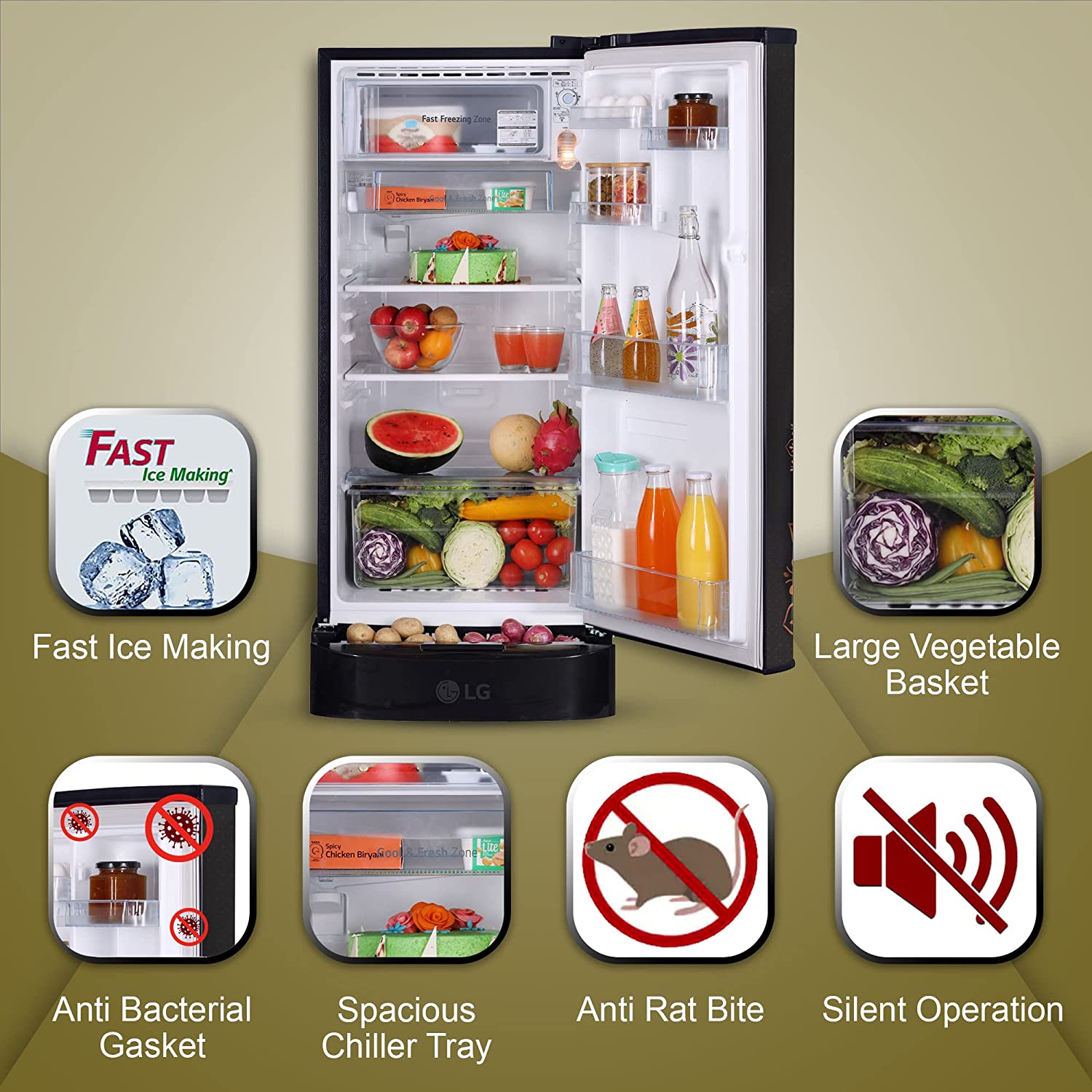 LG  Single-Door Refrigerator GL-D199OERY 185L-Ebony Regal