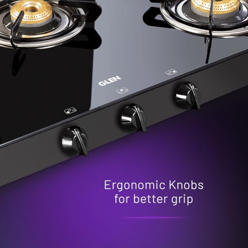 க்ளென் கிளாஸ், குக்டாப் (1038GTBBBL) உயர் சுடர் பித்தளை பர்னர் கேஸ் ஸ்டவ் 3 பர்னர்கள் (கையேடு)