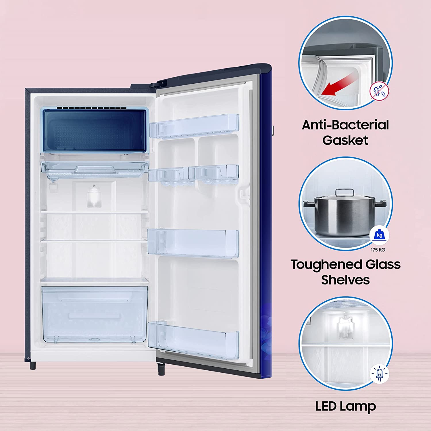 सैमसंग 189 L 5 स्टार डिजी-टच कूल, डिजिटल इन्वर्टर डायरेक्ट कूल सिंगल डोर रेफ्रिजरेटर (RR21C2E25HS/HL, हाइड्रेंजिया ब्लू)