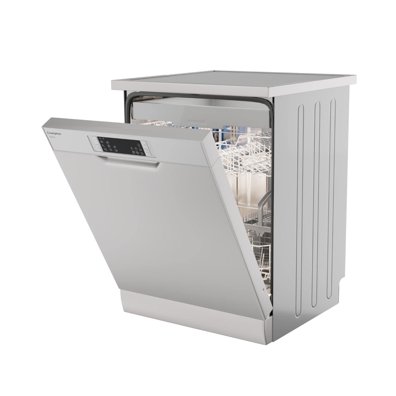 குரோம்ப்டன் FS-DWVOA12PS-DS வோய்லா 12 பிளேஸ் செட்டிங் டார்க் சில்வர் ஃப்ரீஸ்டாண்டிங் டிஷ்வாஷர் வித் ஸ்டெயின்லெஸ் ஸ்டீல் இன்னர் டப்