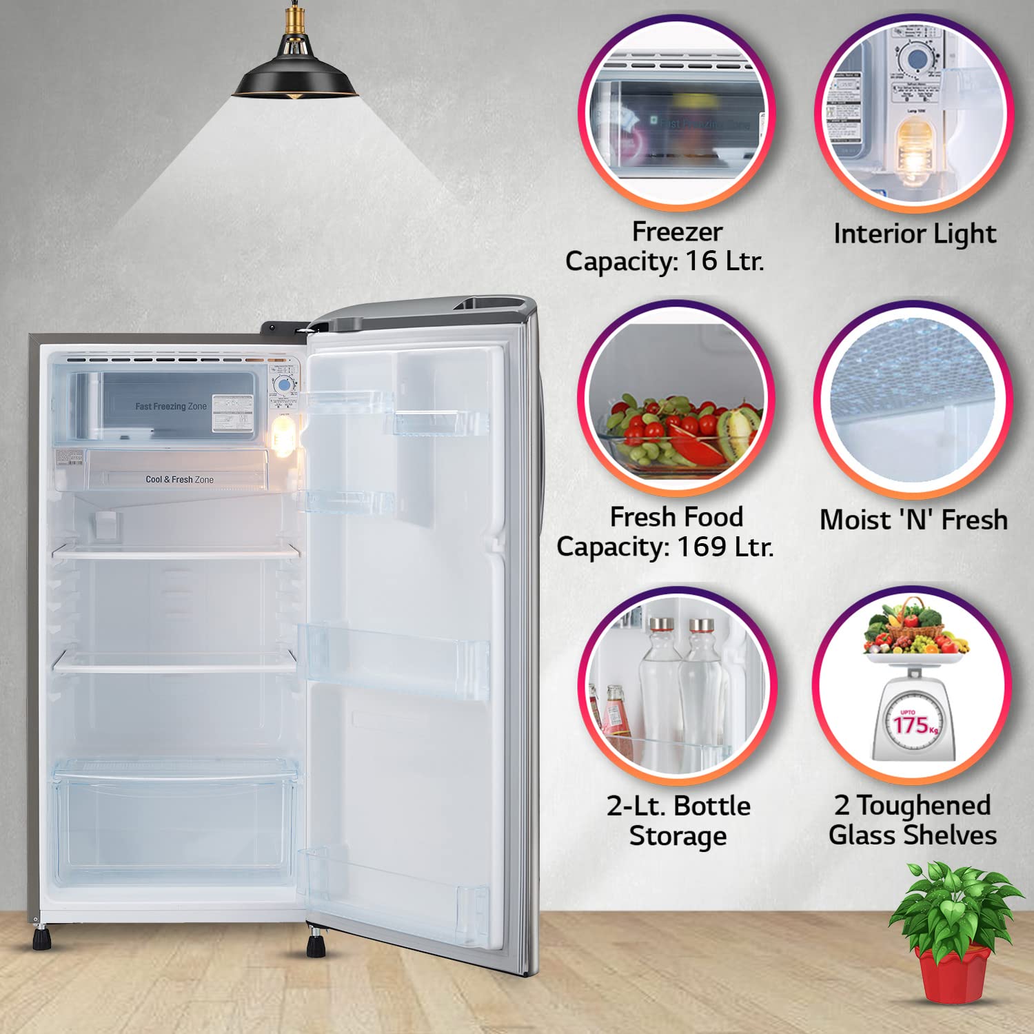 LG 185l Direct Cool Single Door Refrigerator Shiny Steel