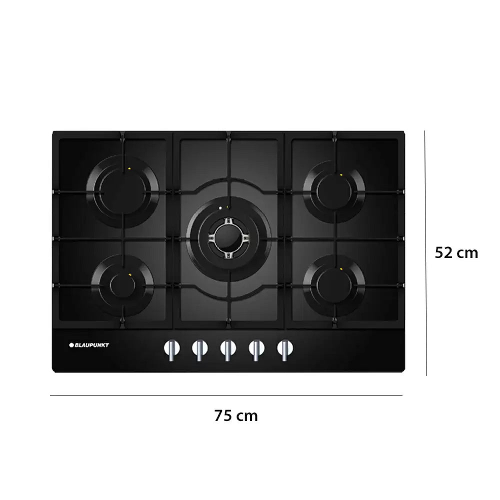 Blaupunkt 5GB72290IN 75cm 5 Brass Burner Auto Ignition Built-in Hob - Black