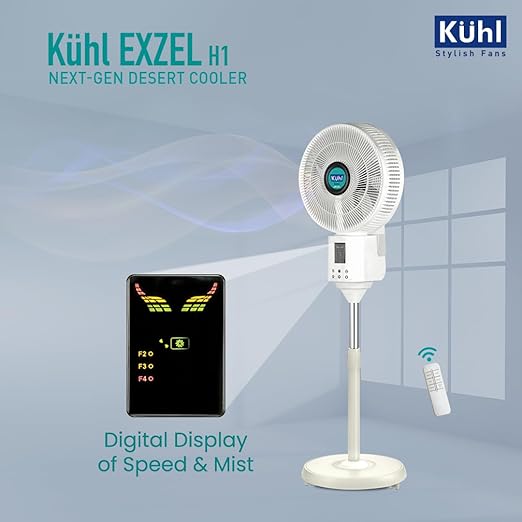 KUHL Exzel H1 400mm BLDC Desert Cooler w/ Mist Humidifier| 60W| Remote| Digital Display| No Water Droplets| 8Hr Tank| High Air Flow & Low Noise