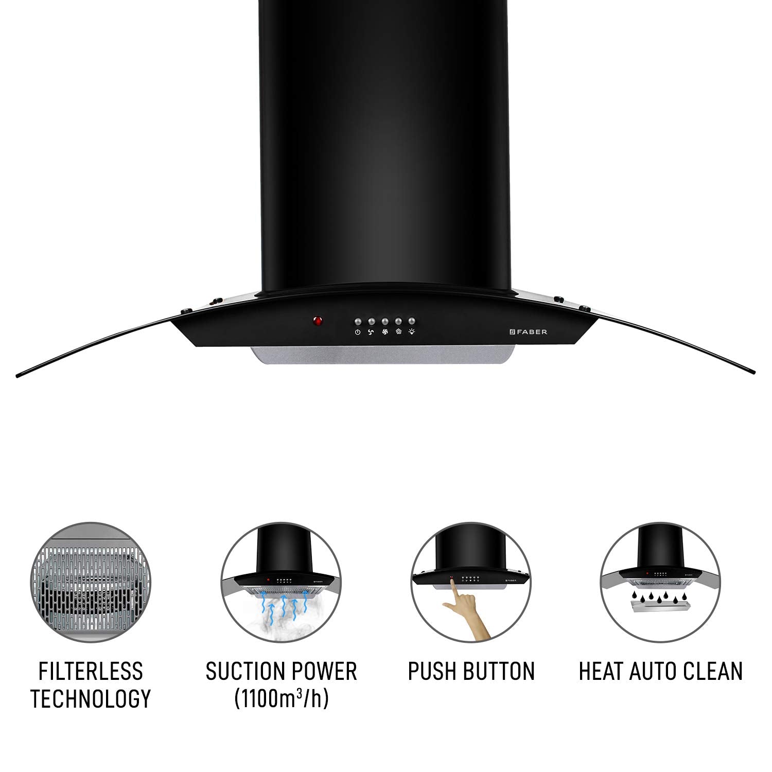 Faber 90 cm 1100 m³/hr  Kitchen Chimney HOOD ACE PRO HC PB BK 90 Black