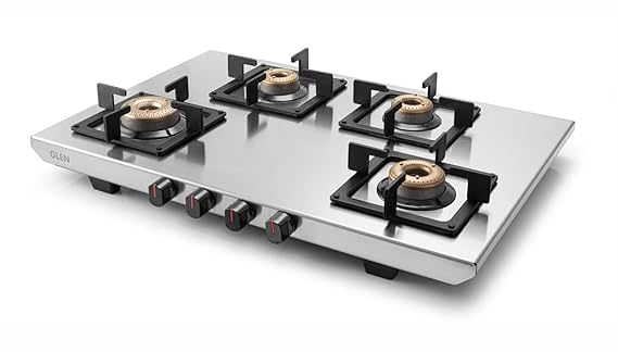 Glen 4 Burner Ultra Tuff Stainless Steel Gas Stove | Silver | Forged Brass Burner | Revolving Inlet Nozzle | 1054 UT SS (4 Burner) (Stainless Steel) manual