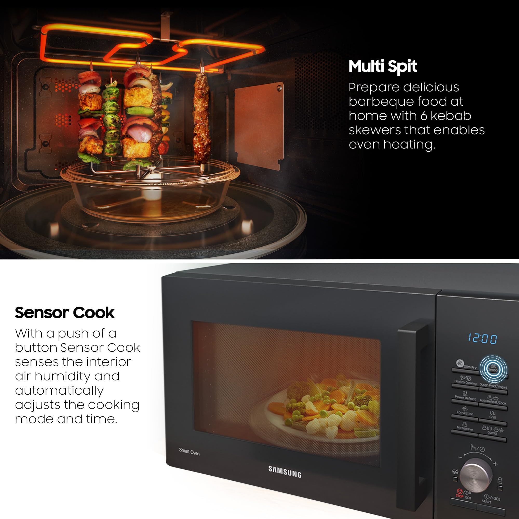 Samsung 28 L Slim Fry, Sensor Cook and Multi Split Convection Microwave Oven (MC28A5145VR/TL, Black and Pattern, 10 Yr warranty, Gift for Every Occasion)