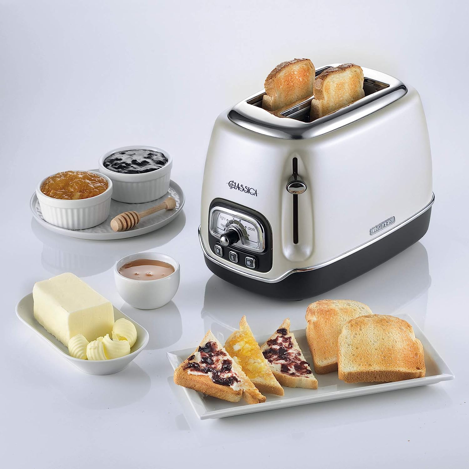 Ariete Tostapane Classica 158/38, Electric Toaster 2 Slices, Without Tongs, 815 W, 3 Functions, 6 Browning Levels, white