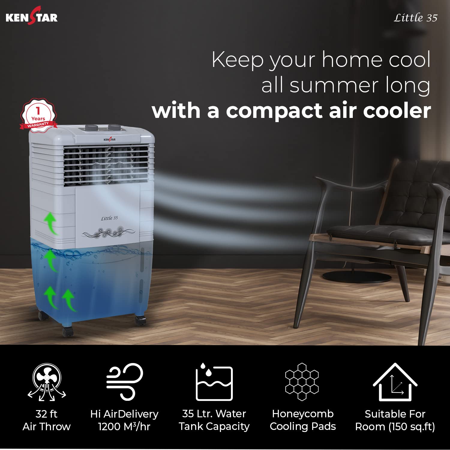 Kenstar LITTLE HC 35 Personal Desert Air Water Cooler GREY