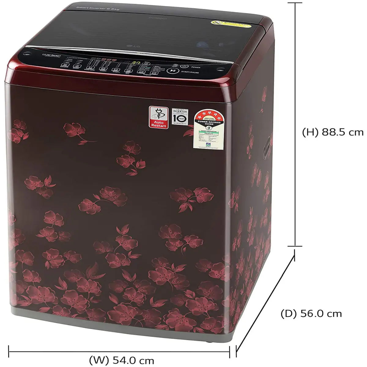 LG 6.5 Kg 5 Star Smart Inverter Fully-Automatic Top Loading Washing Machine (T65SJDR1Z, Red Floral Pattern, Punch+3)