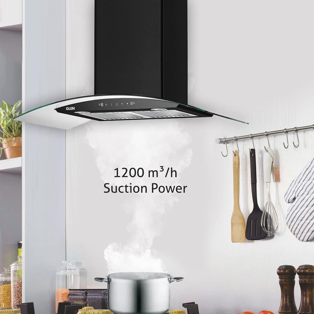 Glen 90 cm 1200 m3/h Heat Auto Clean Chimney (6063 SS)