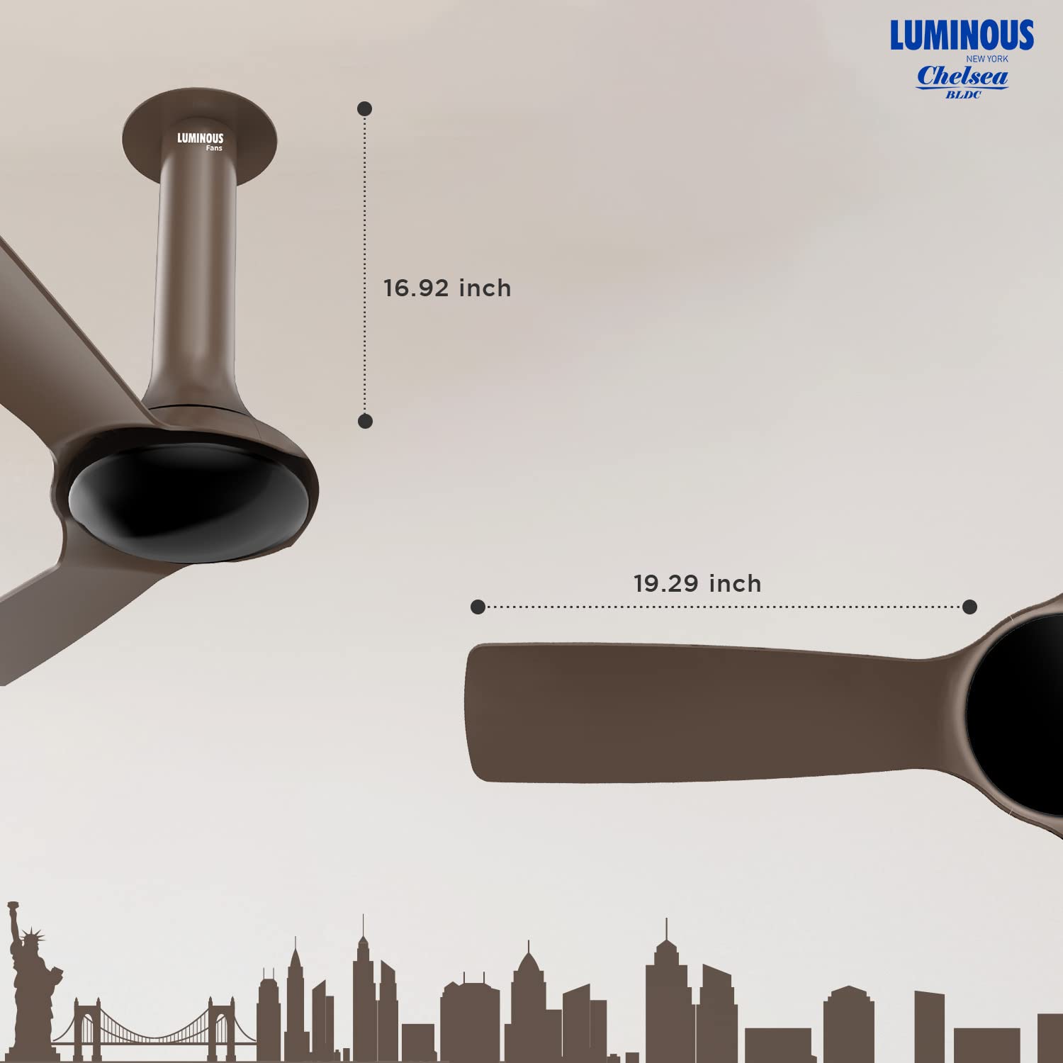 Luminous New York Chelsea 1200MM Ceiling Fan Caramel Brown