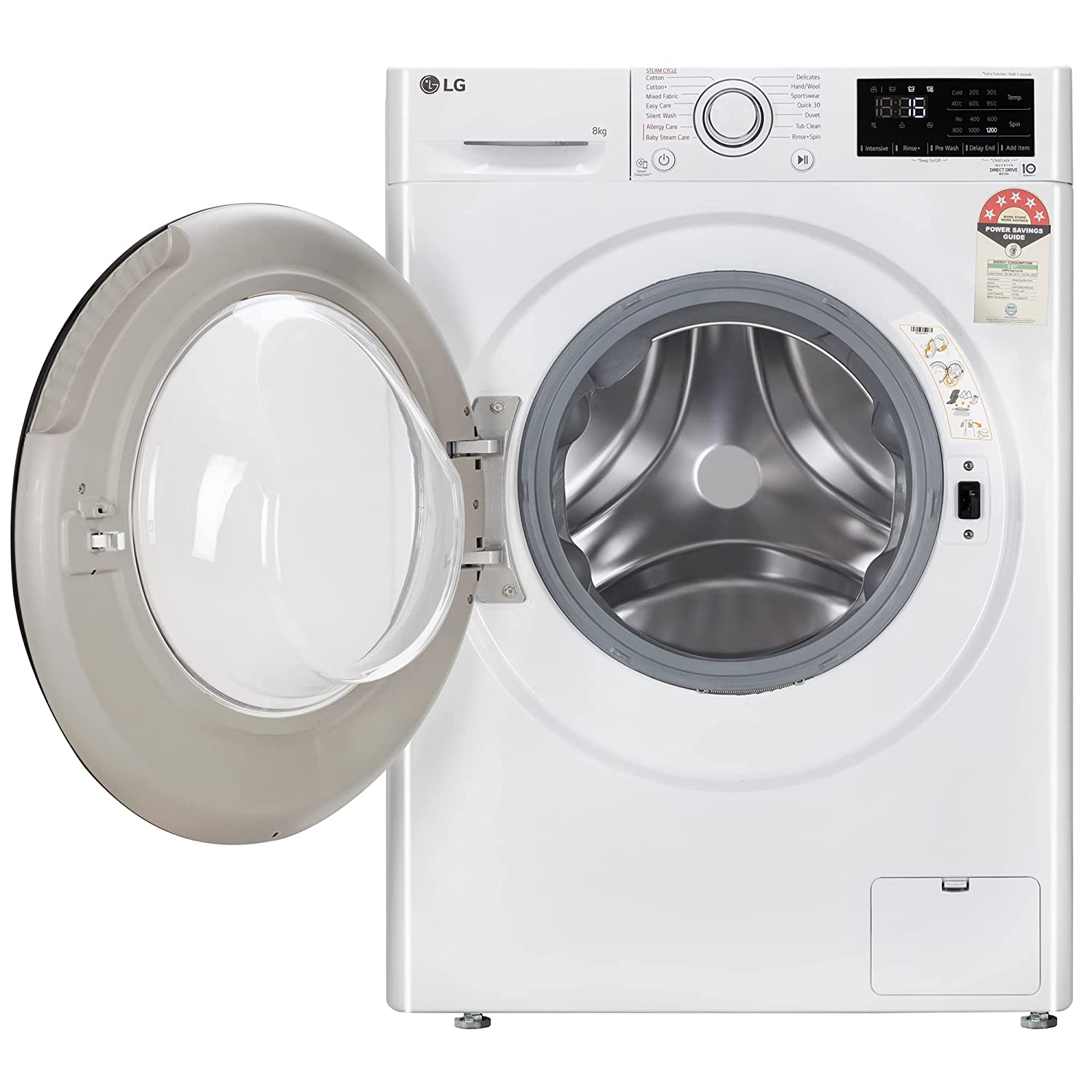 LG 8 Kg 5 Star Inverter Fully-Automatic Front Loading Washing Machine with Inbuilt heater (FHP1208Z3W, Blue White, AI DD Technology & Steam for Hygiene)