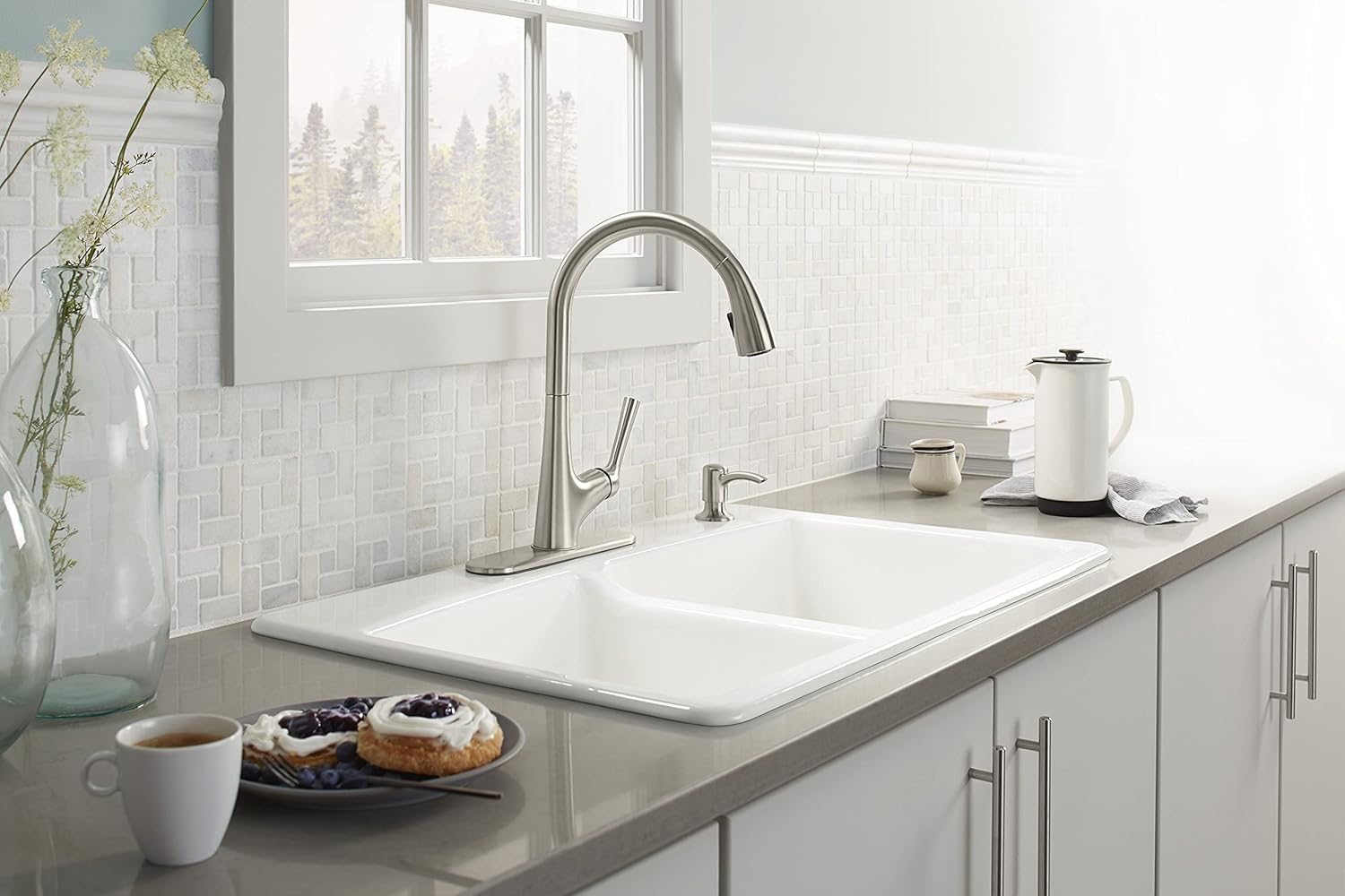 Kohler Strive™ Kitchen Sink with Lifetime Warranty|1.2 mm Thick Stainless Steel Double Equal Bowl with SilentShield™|10" Deep, Round Corners for Easy Cleaning | 45x20x10 inches, Brushed Matte Steel