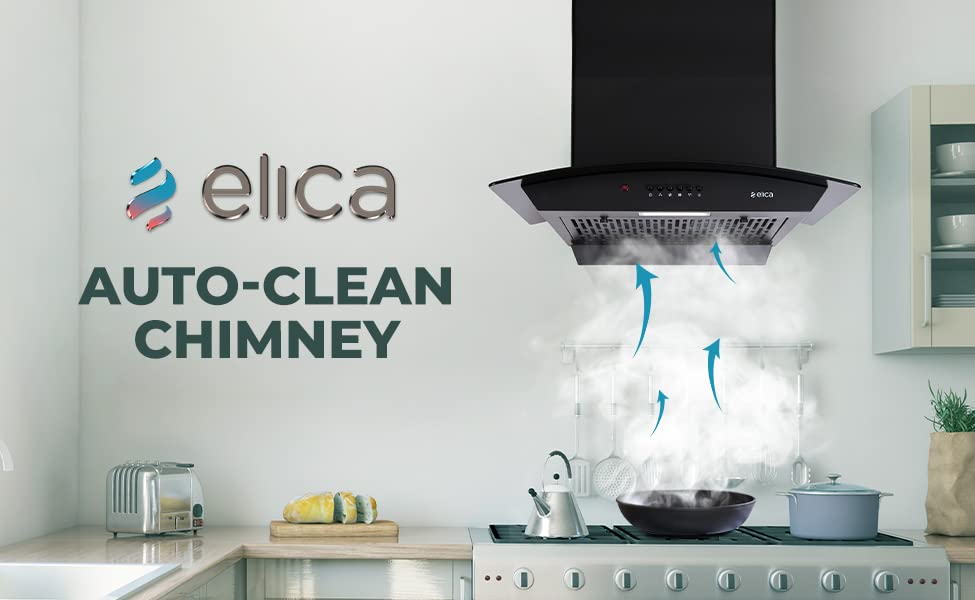 Elica 60 cm 1310 m3/hr Filterless Auto Clean Chimney (FLCG PB 600 HAC NERO, Push Button Control, Black)