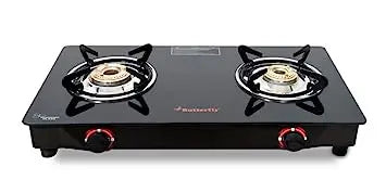 Butterfly Duo 2 Burner Glasstop Gas Stove, Black, Manual