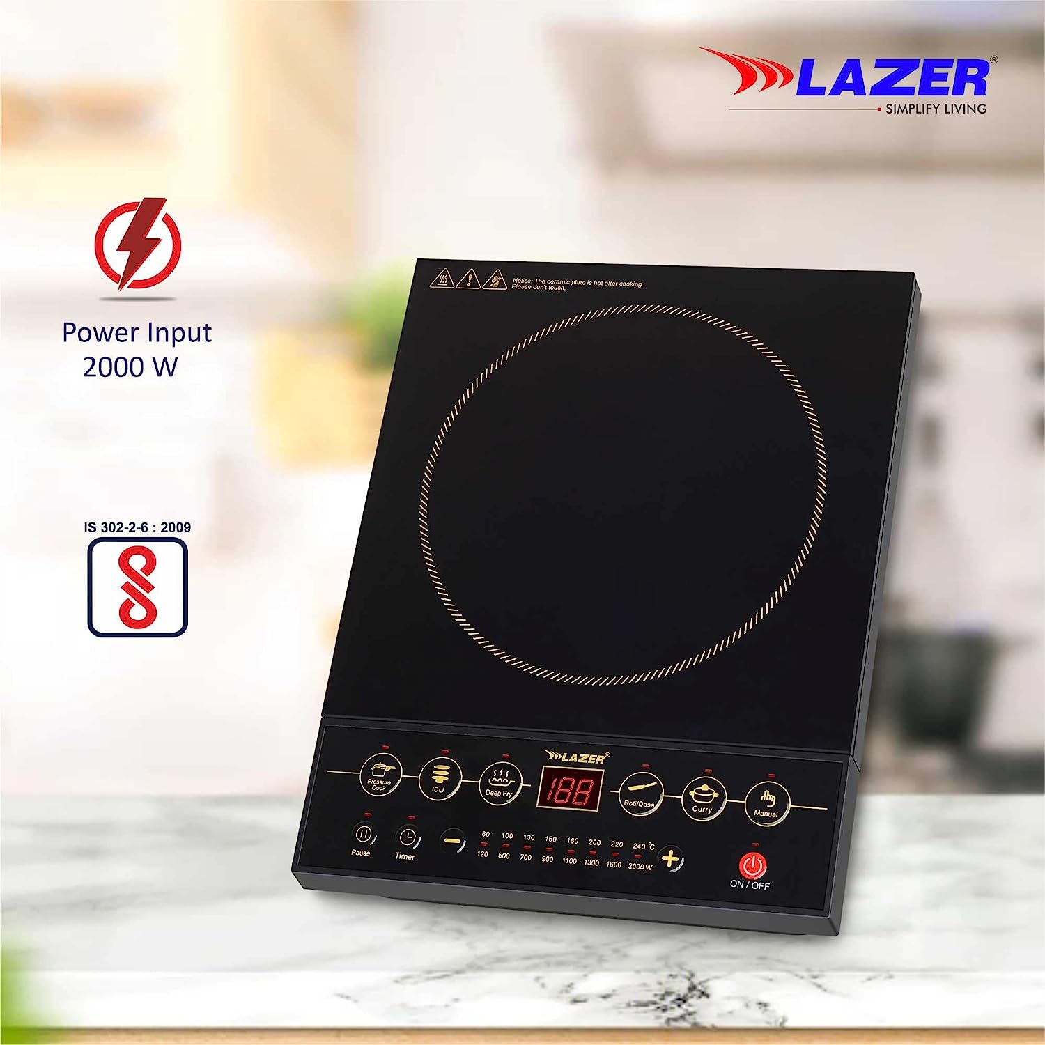 Lazer Stellar 2000 Watts Glass Induction Cooktop With Digital Display (Black)