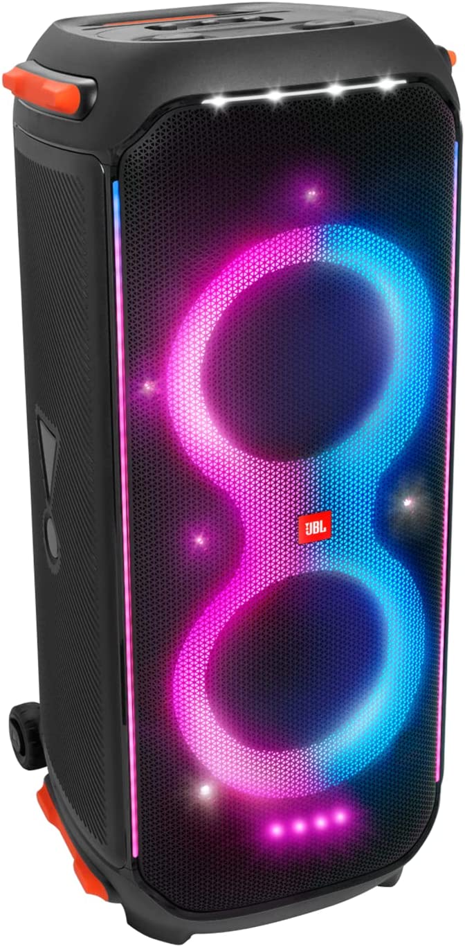 JBL PartyBox 710 -Party Speaker with Powerful Sound, Built-in Lights and Extra Deep Bass, IPX4 Splash Proof, App/Bluetooth Connectivity, Made for Everywhere with a Handle and Built-in Wheels (Black)