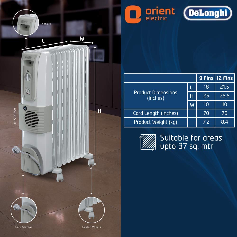 DELONGHI 12 Fin Oil Filled Radiator Room Heater White 3000 Watts