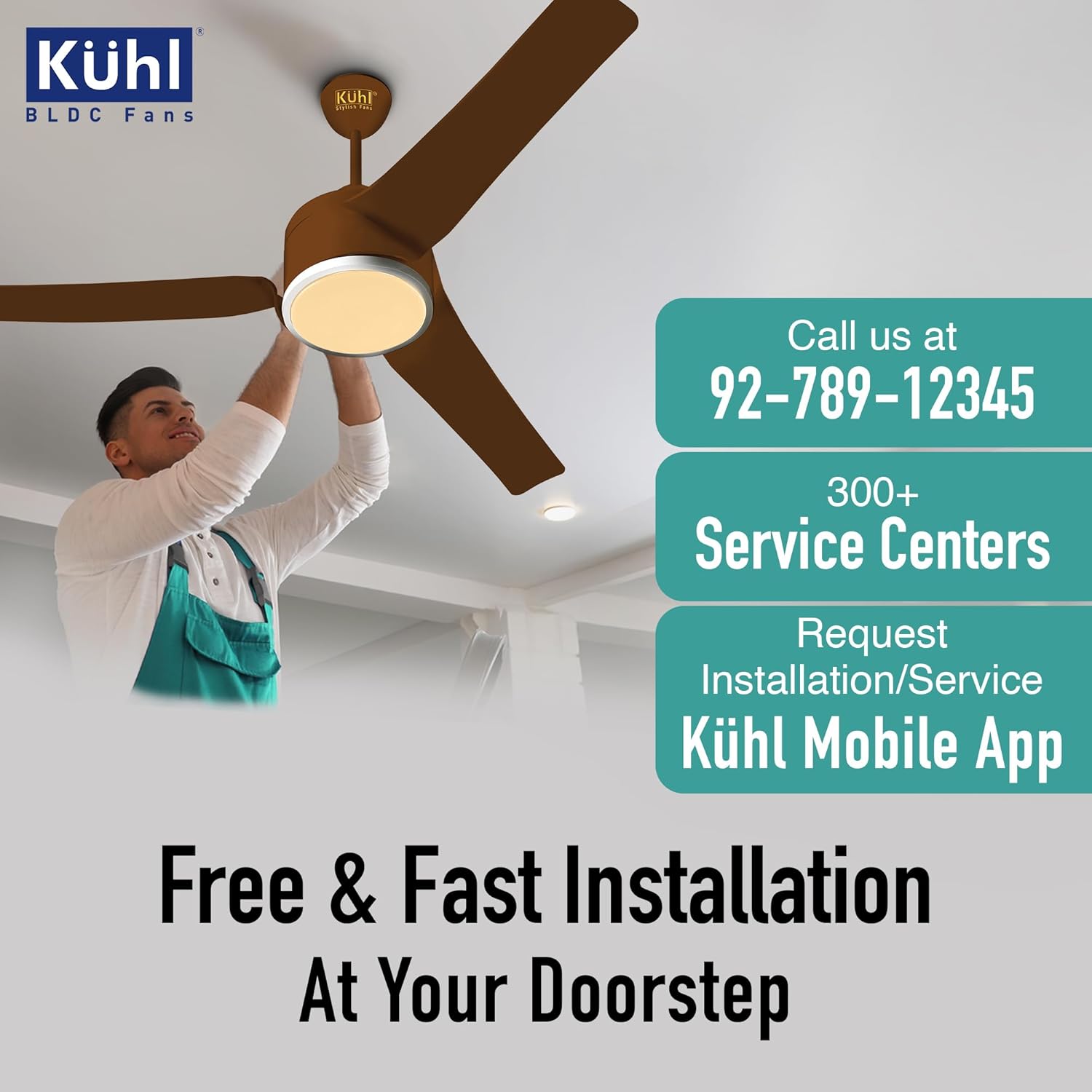 KUHL Ritzz R3 1320mm BLDC Ceiling Fan - 65% Power Saving, BEE 5 Star & ISI Marked, High Air Flow, IoT & Alexa Compatible - Brown