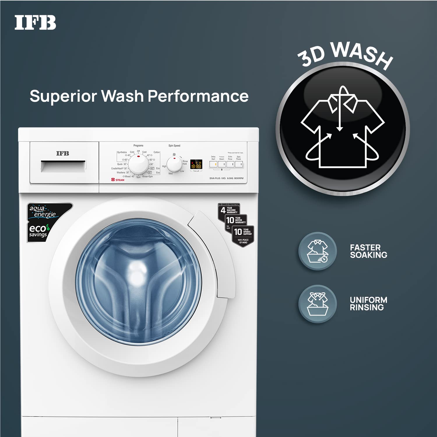 IFB 6 Kg 5 Star Front Load Washing Machine DIVA PLUS VXS 6008 White