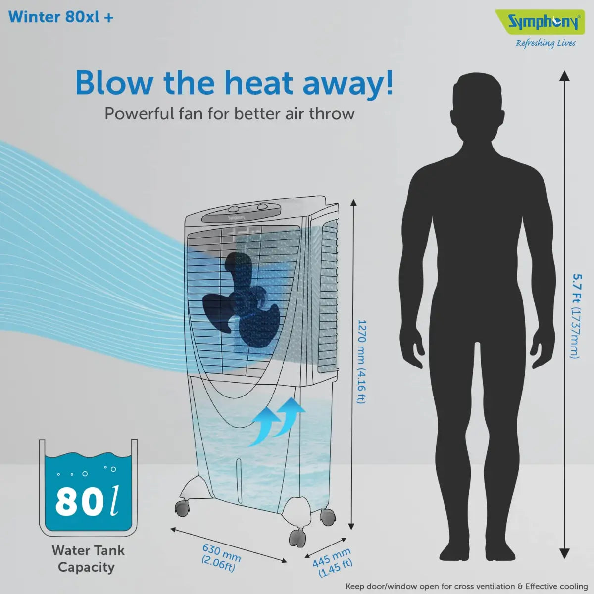 Symphony Winter 80 XL+ Powerful Desert Air Cooler 80-litres with Plus Air Fan (Grey)